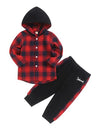 Fuermos Toddler Baby Boys Clothes Flannel Lattice Button Down Hooded Tops +Pants Boys Fall Winter Outfits(4-5T)