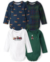 The Children's Place Baby Boy's and Newborn Long Sleeve Bodysuits 4-Pack, Green Plaid 4 Pack, 0-3 Months