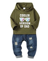 NZRVAWS 18-24 Months Toddler Boy Clothes Boy Outfit Green Hoodie Sweater Denim Pant Set Little Boy Clothes Ripped Jeans Fall Winter