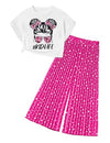 ADIFUN Girls Clothes 5t-6t Cool Girls Crop Tops Polka Dot Pleated Pants 2Pcs Kids Clothes Spring Summer T-shirt Outfit girls clothes 5t girl clothes size 6
