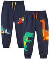 Bumeex Kids Little Toddler Boys Pants Sweatpant Clothes Cotton Jogger Sweat Pant Clothing Outfits Navy Dinosaur and Excavator Size 6